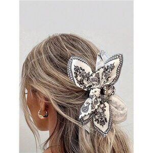 Paisley Black and White Hair Bow Clip